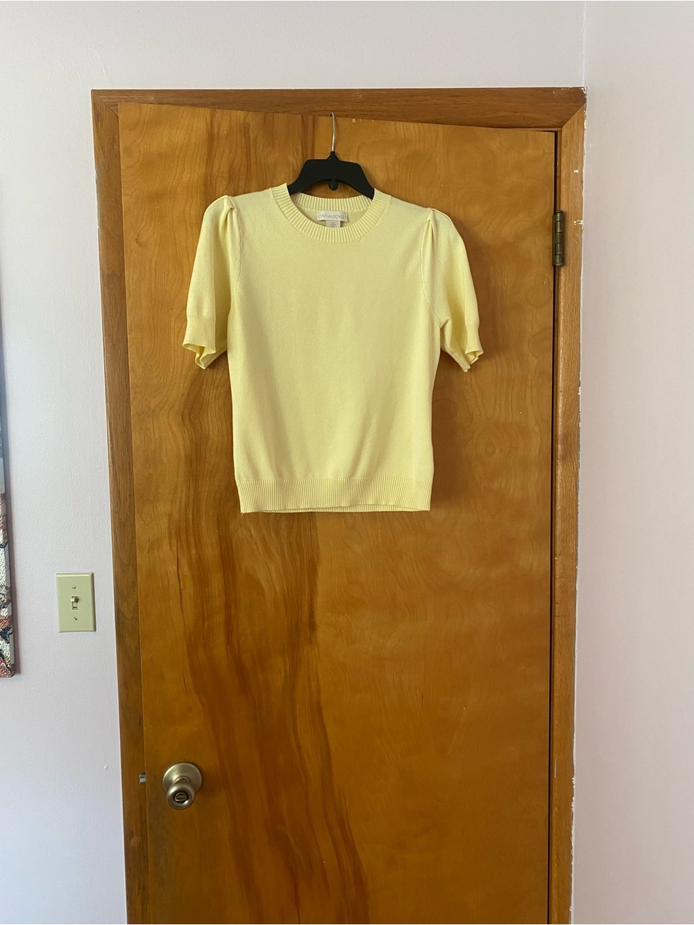 Cynthia Rowley Pale Yellow Puff Sleeve Knit Top